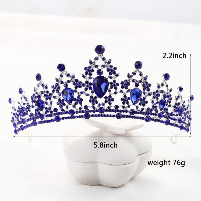 FORSEVEN Crystal Wedding Crown Queen Tiara Bride Crowns for Women Rhinestone Headbands Princess Birthday Party Tiaras Bridal Wedding Accessories (Blue) - Image 5